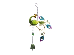Sino de vento de metal com pendente de pavão em vidro pintado para jardim e varanda, verde LAXISCREED