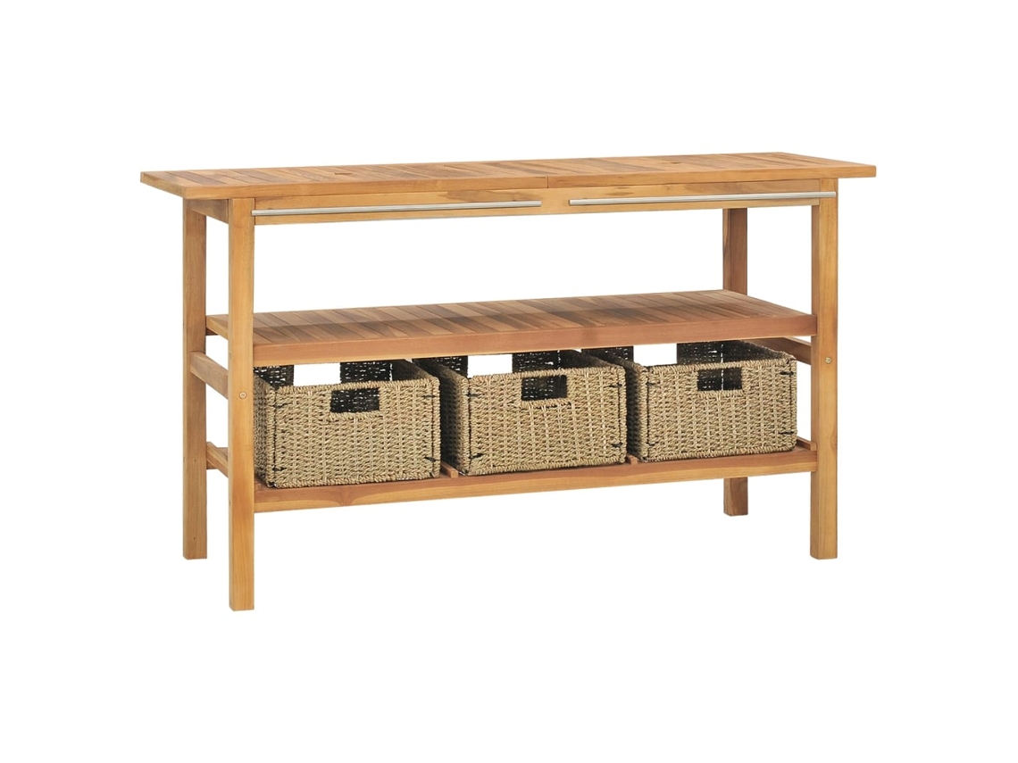Vidaxl Móvel Lavatório C/ 3 Cestos Casa Banho Teca Maciça 132x45x75 Cm