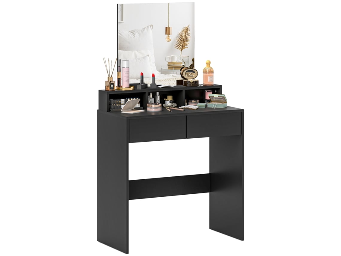 Toucador Com Espelho Melamina de Madeira Cor Preto 75x38x135 cm Homcom