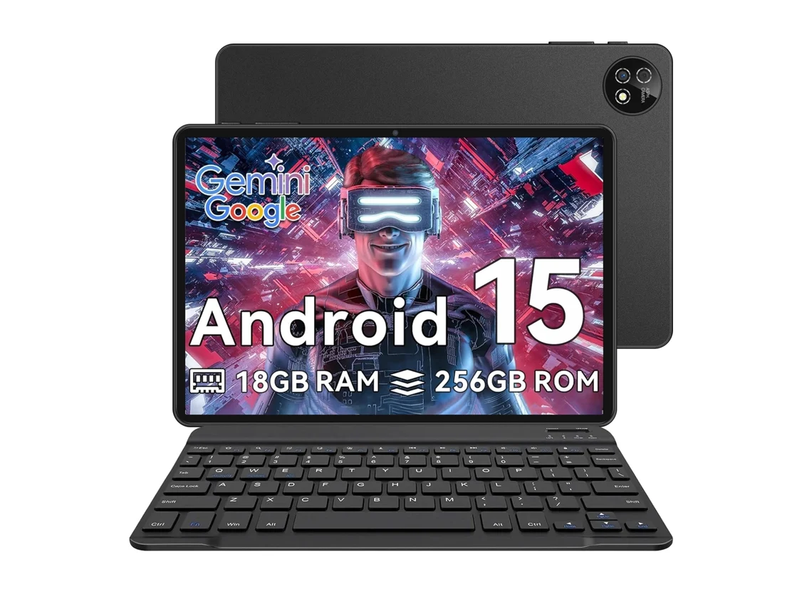 Tablet Vanwin K30 Android 15 Teclado Bluetooth Capa Em Pele 6 Gb De Ram 12 Gb 256 Rom Versão Wifi Preto (memória Expandida)