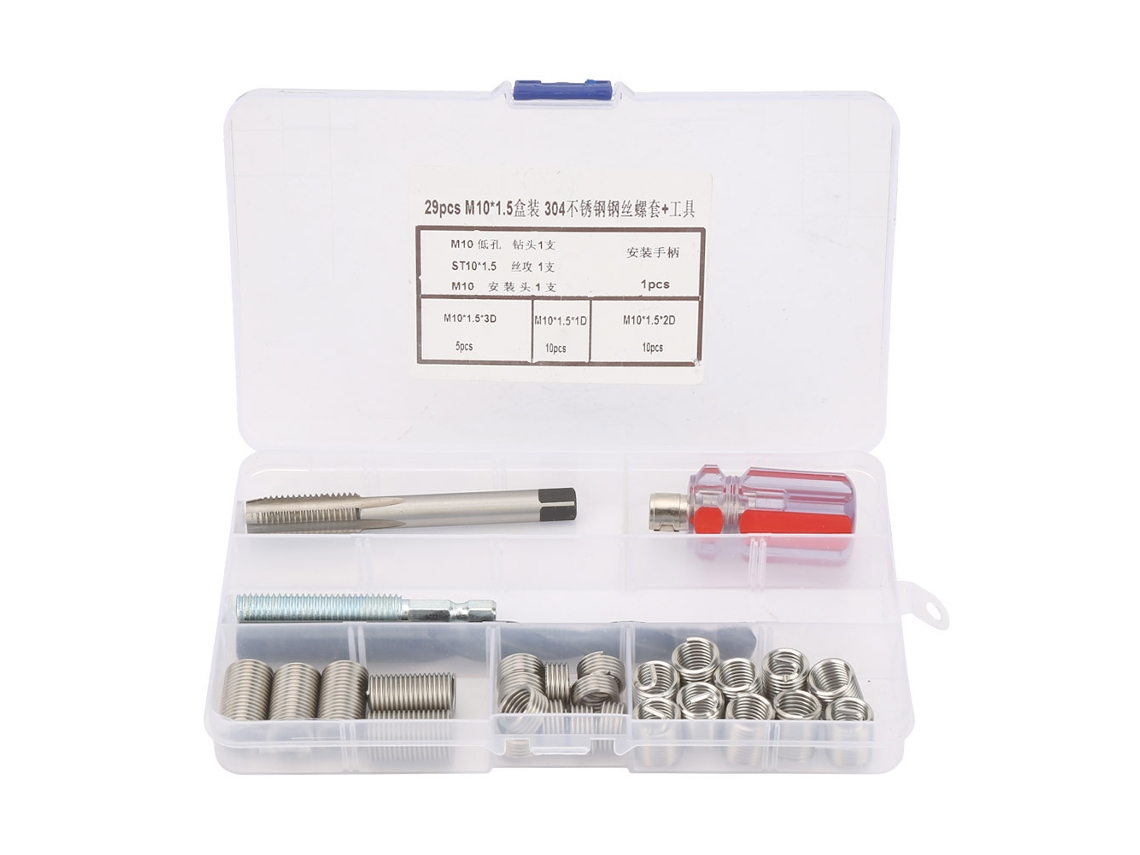 Kit de reparo de roscas com cabos de arame de aço inoxidável, 29 peças (m10*1,5)