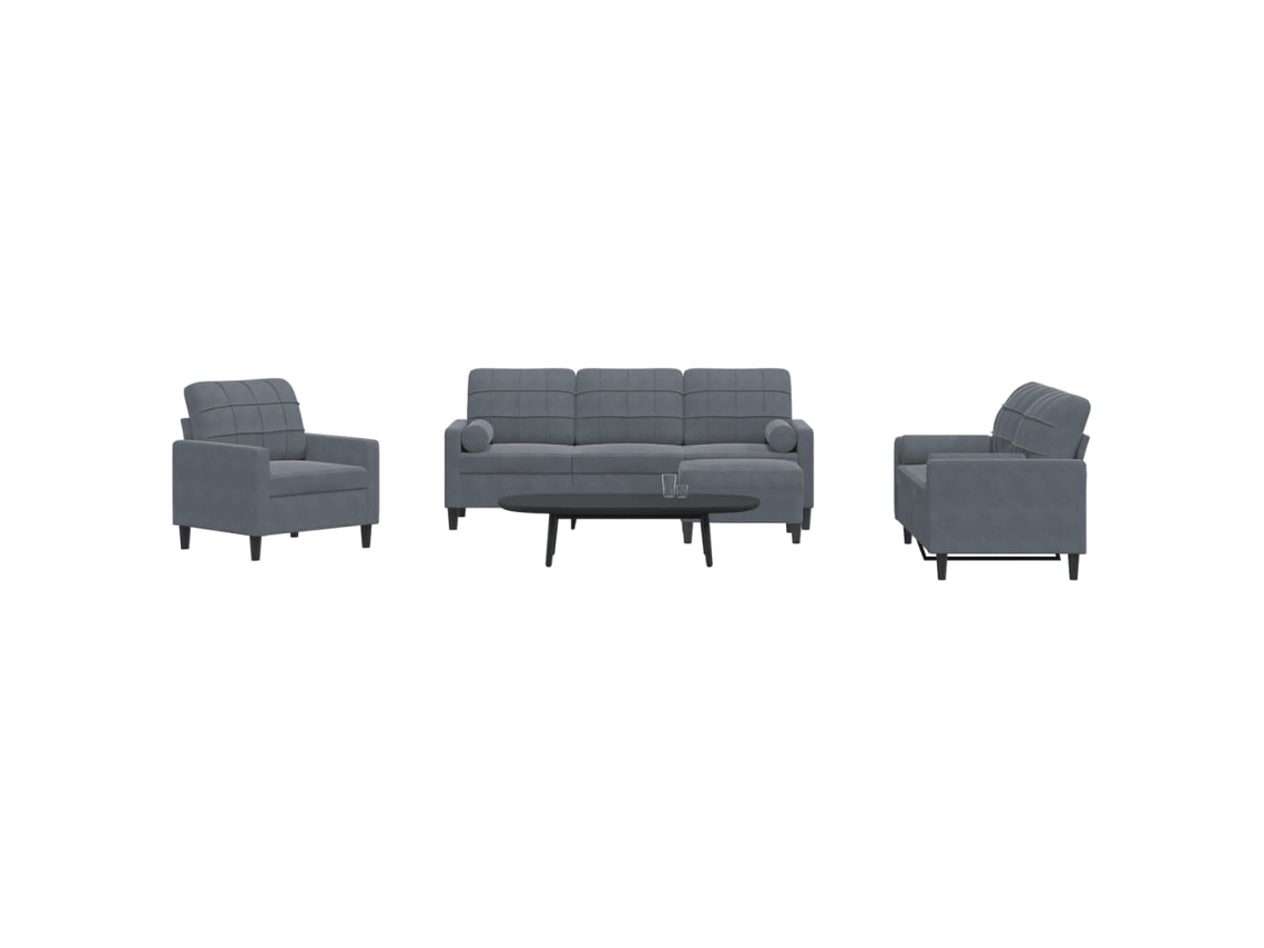 Vidaxl 4 Pcs Conjunto Sofás Com Almofadões E Rolos Veludo Cinza-escuro