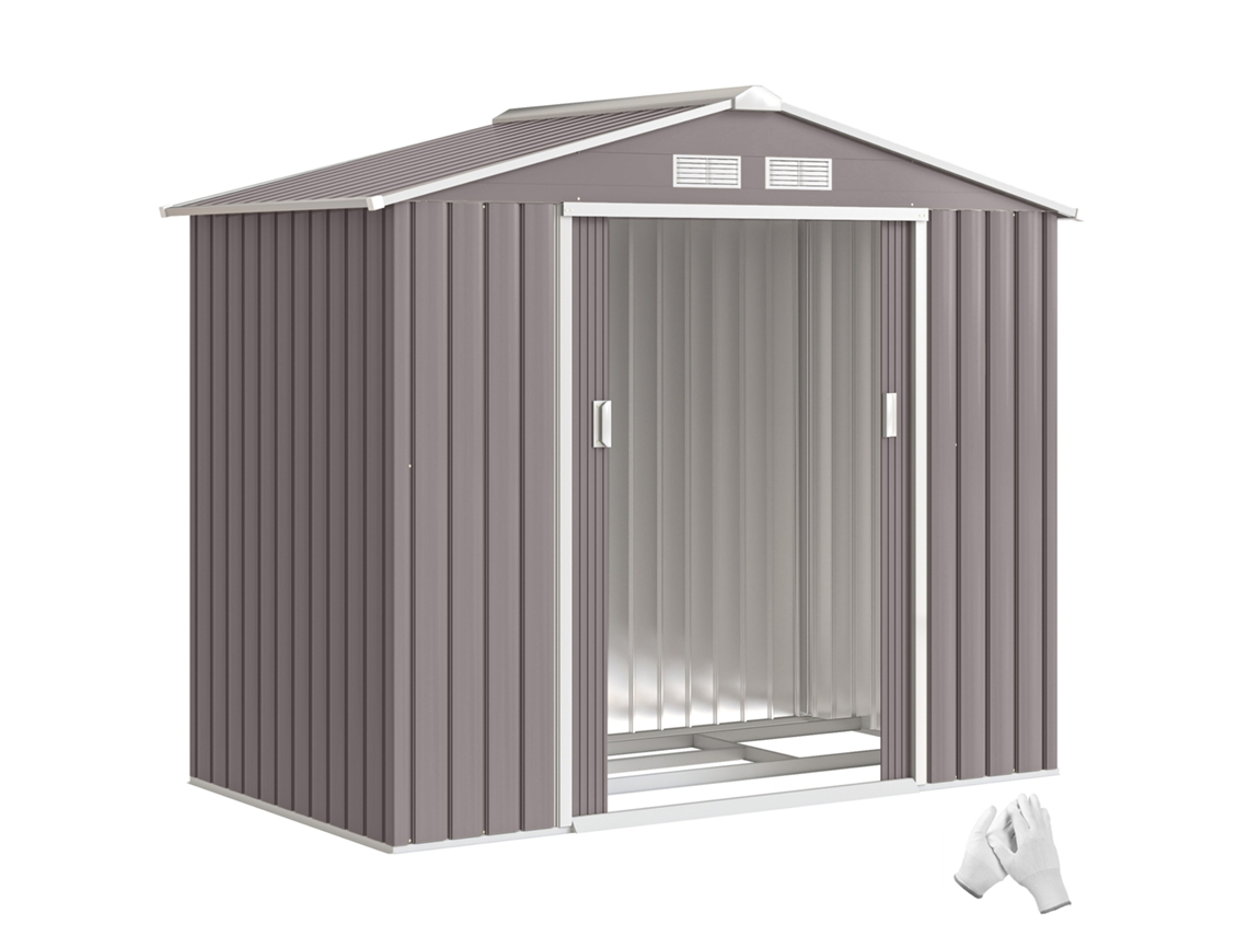 Galpão de Jardim 213x130x185 Cm Galpão Metálico Externo para Armazenamento de Ferramentas Cinza Ge