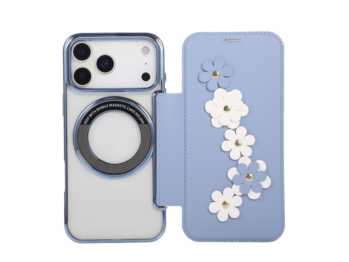 Capa Para Iphone 17 Pro Max Carteira Flip Magnético Slot Cartão Azul Czhhmart