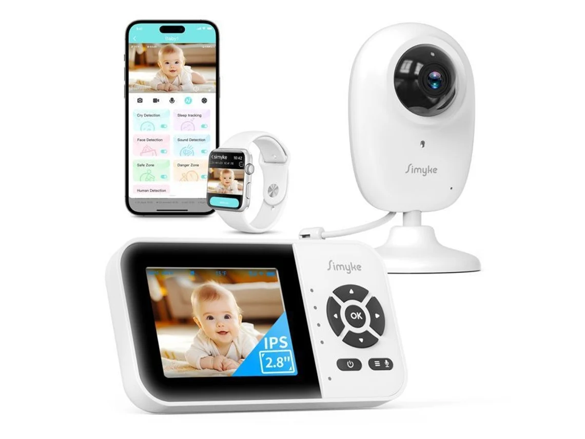 Monitor De Bebê Vídeo Inteligente Simyke, Comutador Wi-fi, Tela De 2,8 Polegadas, Aplicativo, Alcance 1500 Pés
