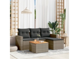 Vidaxl 5 Pcs Conjunto Sofás De Jardim C/ Almofadões Vime Pe Cinzento