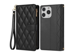 Capa Pega Para Iphone 15 Pro Pele Sintética Preto