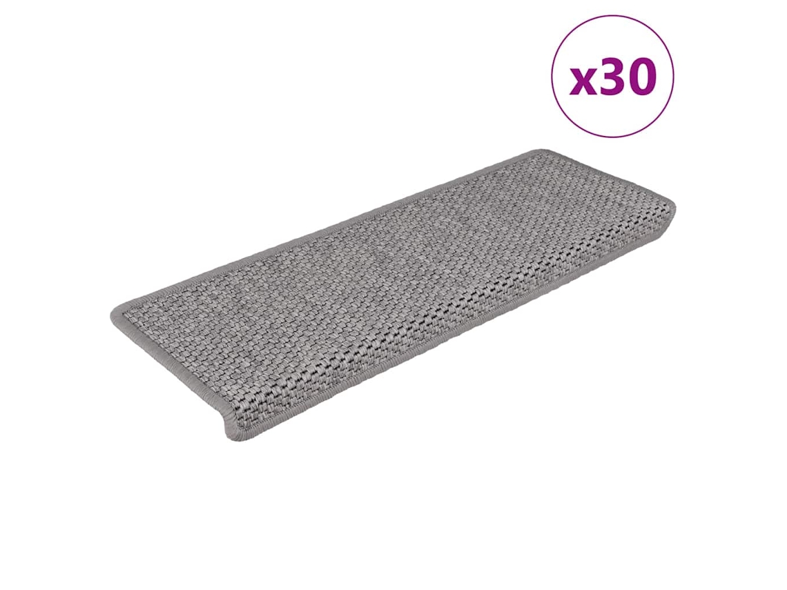 Vidaxl Tapetes Escada Adesivos Aspeto Sisal 30pcs 65x21x4 Cm Prateado
