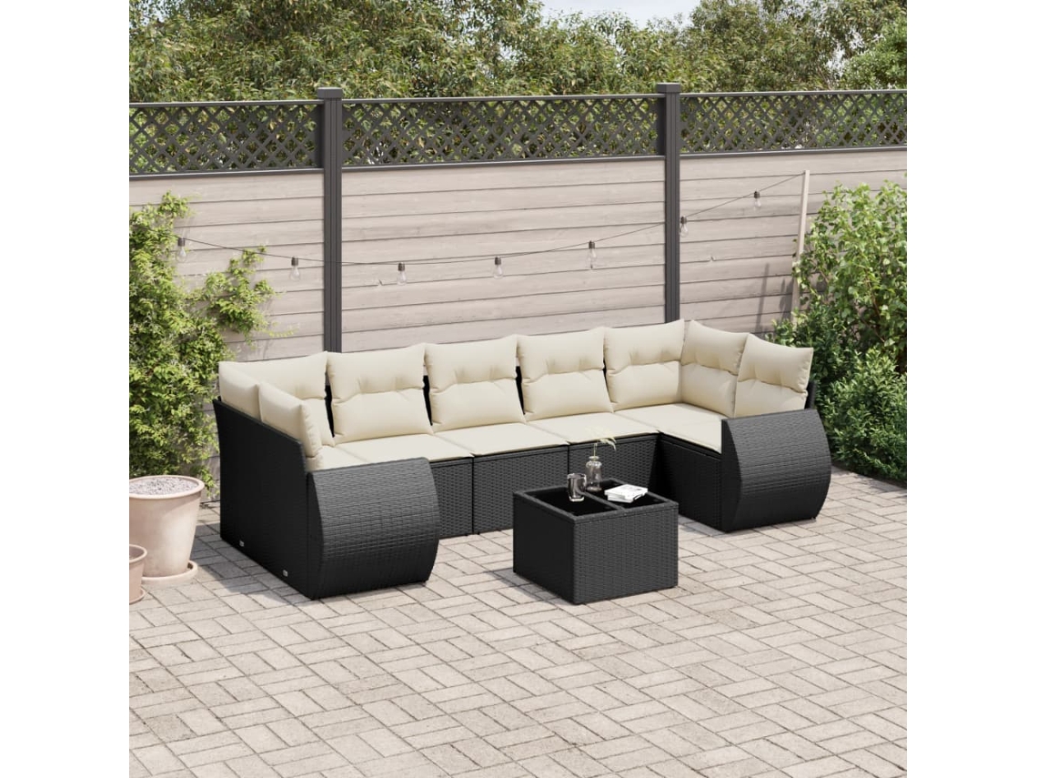 8 Pcs Conjunto Sofás De Jardim Com Almofadões Vime Pe Preto Dkd Home Decor