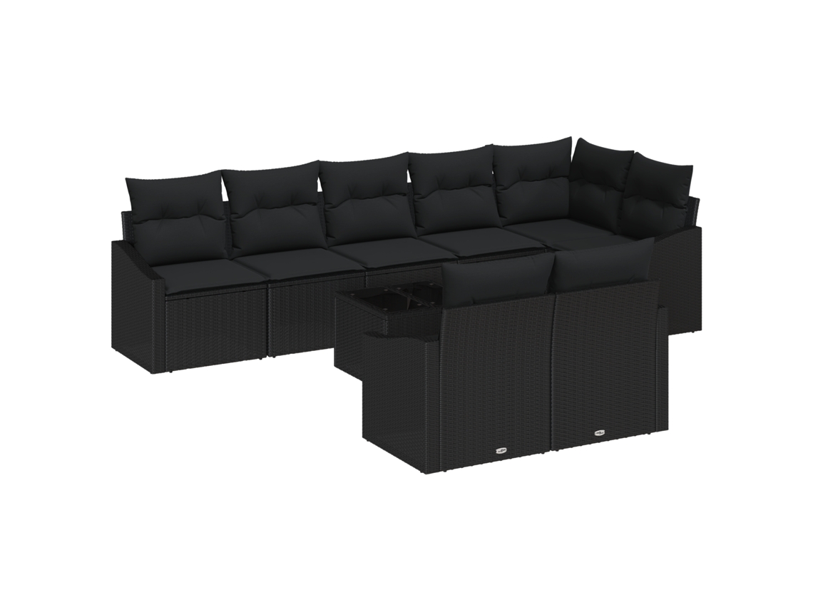 Conjunto 9 Sofá De Jardim Vidaxl Preto Vime Pe (288,5 X 123,5 X 85 Cm)