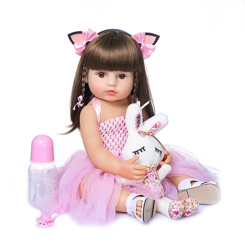 (rosa) Boneca Bebê Popular De Rosto Doce, 50cm, Totalmente Macia, Em Silicone,