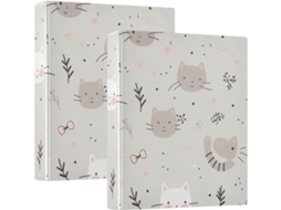 Pasta escolar com estampa animada de gato cinza, 3,8 cm x 1,5 polegadas, 3 argolas com bolsos internos, embalagem