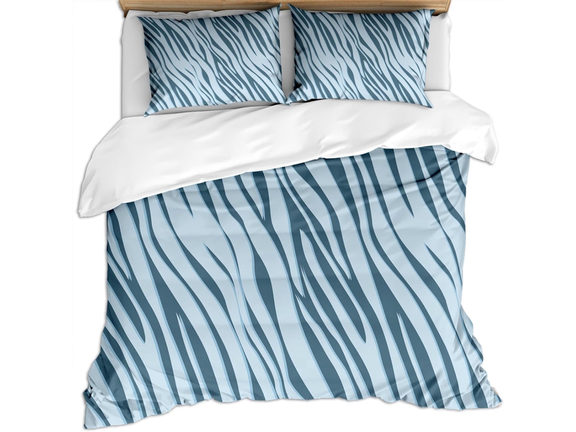 Capa de Edredom com Estampa Zebra 3D Azul em Microfibra Fronha 140x200cm (65x65cm)
