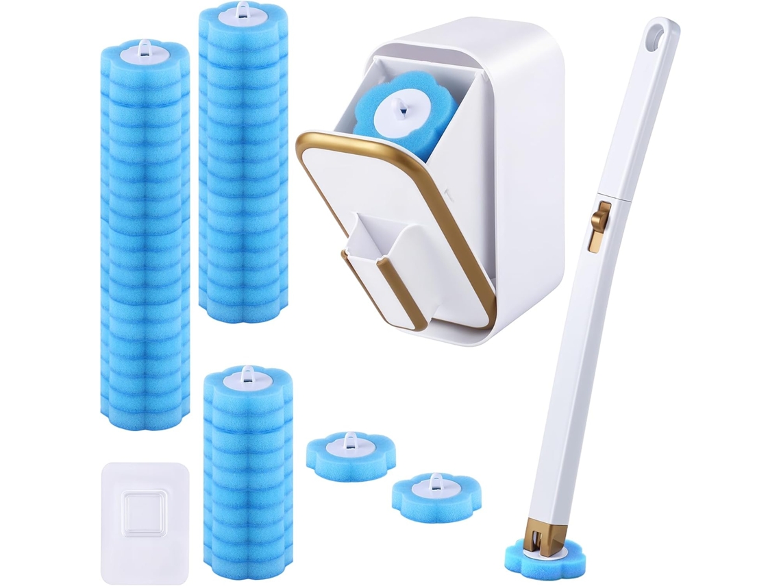 Escova Sanitária Descartável com 48 Refis, com Suporte de Parede, Removedor de Calcário AQUAFORGE
