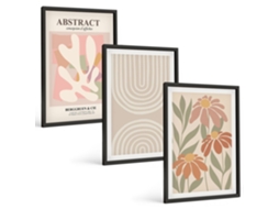 Galeria De Pinturas Murais Formas Abstratas De Plantas Moldura Preta Fotos Para O Escritório Espelharte (3 Piezas De 40x60 Cm)