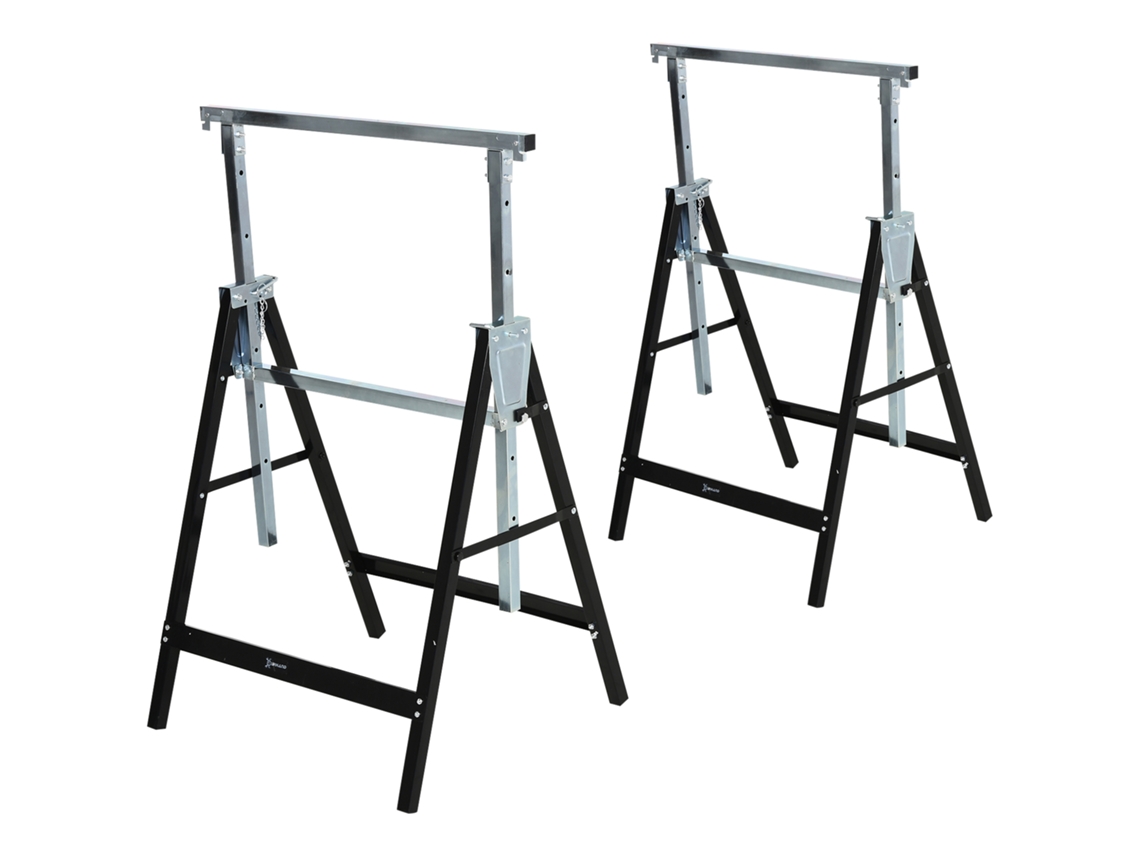 Suporte De Serra Ajustável Em Altura, Dobrável, Metal Preto 68x56x80-130cm, Capacidade Até 200kg Para Trabalhos Em Madeira.
