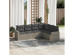 Vidaxl 6 Pcs Conjunto Sofás De Jardim Com Almofadões Vime Cinzento