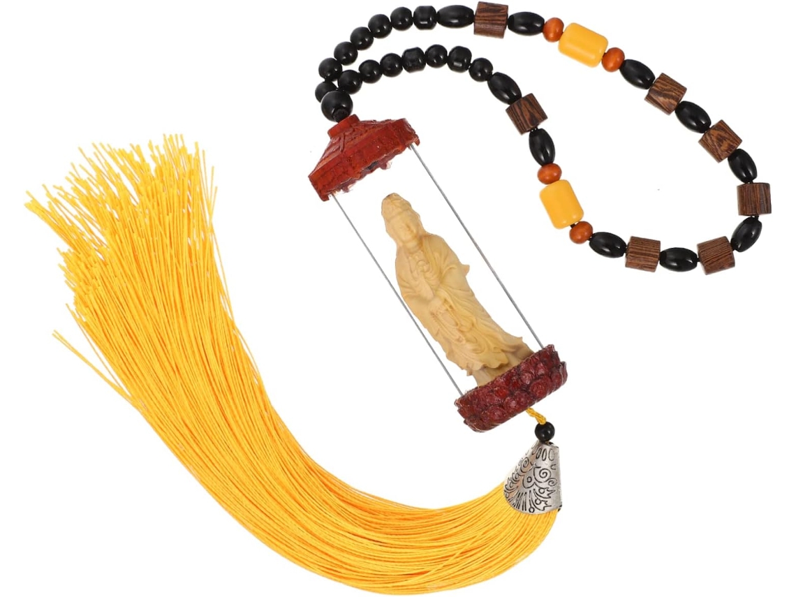 Conjunto de 4 peças de pingente para espelho retrovisor de carro com decoração de Avalokitesvara em Tom Pêssego