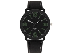 Reloj De Pulsera De Cuero Pu Para Hombres, Dial Redondo, Cuarzo Casual (negro)