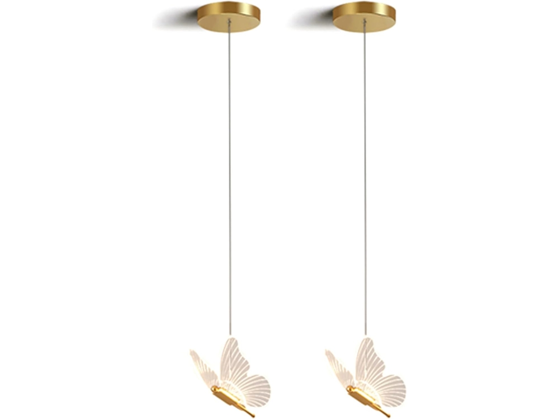 2 X Luminárias Pendentes Led Nórdicas Douradas, Lustre De Cabeceira Para Sala De Estar, Quarto, Abaj Gokoco