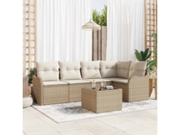 Vidaxl Conjunto de Sofá de Jardim com Armazenamento 6 Pcs Bege Vime Pe