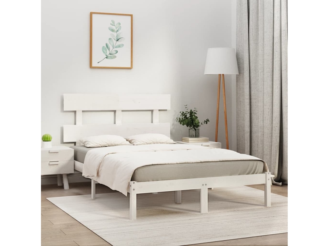 Vidaxl Estrutura De Cama Super King Pinho Maciço 180x200 Cm Branco