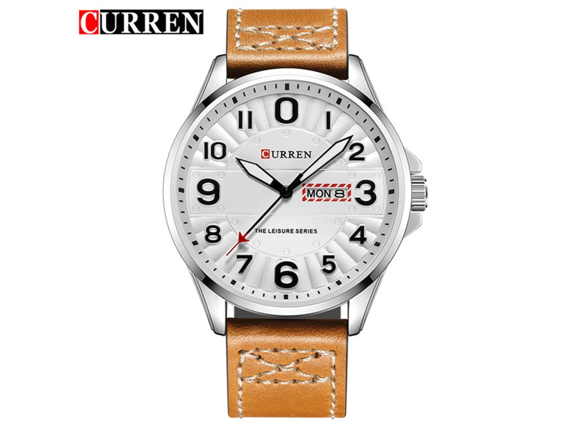 Relógio Masculino de Pulso com Pulseira de Couro, Movimento de Quartzo, Calendário, Estilo Casual. MDUG