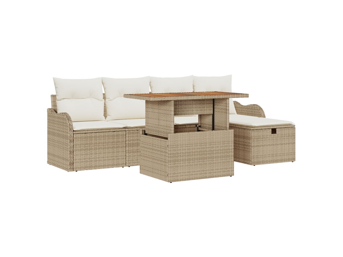 Conjunto 6 Conjunto De Sofá De Jardim Vidaxl Bege Vime Pe (231 X 117 X 85 Cm)
