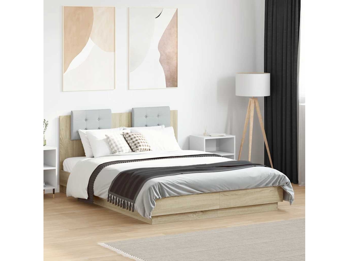 Vidaxl Estrutura Cama C/ Cabeceira Derivados Madeira Carvalho Sonoma