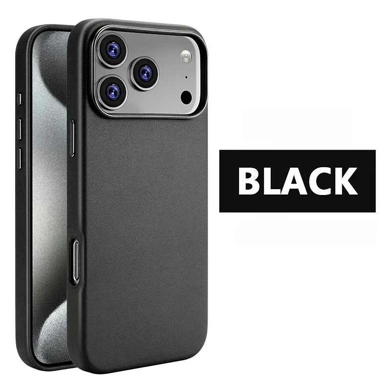 Capa De Couro Genuíno Premium (preta, Para Iphone 17 Pro) Com Forte Fixação Magnética Para Proteção Contra Carregamento Sem Fio.