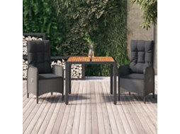 Vidaxl 3 Pcs Conjunto De Jantar P/ Jardim C/ Almofadões Vime Pe Preto