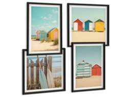 Composição De Quadros Casinhas De Praia Marítimas Estilosas Espelharte (4 Peças)
