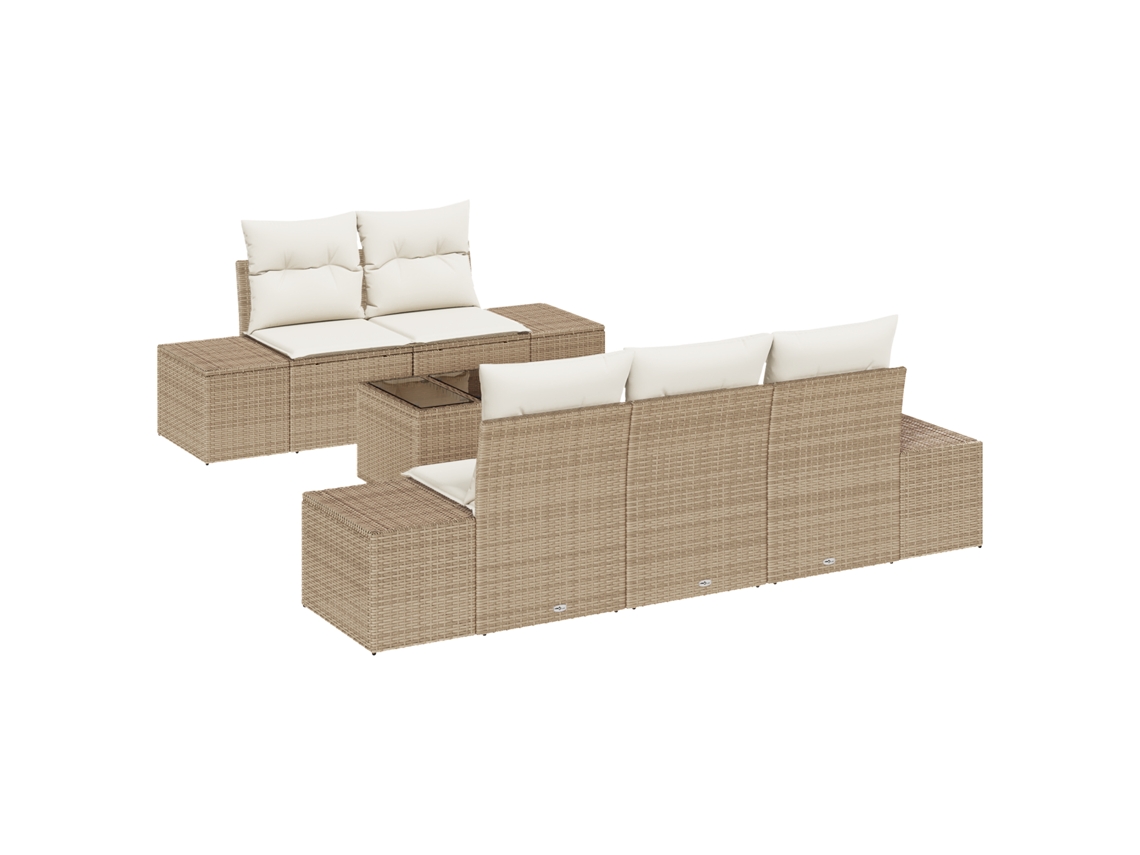 Conjunto 6 Assentos De Jardim Vidaxl Bege Vime Pe (239 X 62 X 69 Cm)