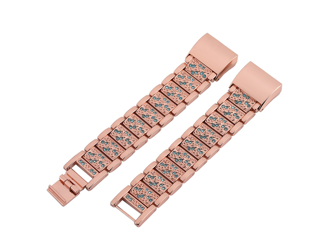 Pulseira do Relógio Pulseira de Aço Inoxidável Dourado Rosa Fitbit Charge 2 EOOCOO (decoração Completa de Diamantes de Substituição)