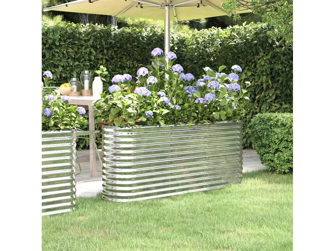 Canteiro Elevado | Vaso De Jardim | Floreira Jardim 152x40x68cm Aço Revestido A Pó Prateado Wsd979401 Lovely Home