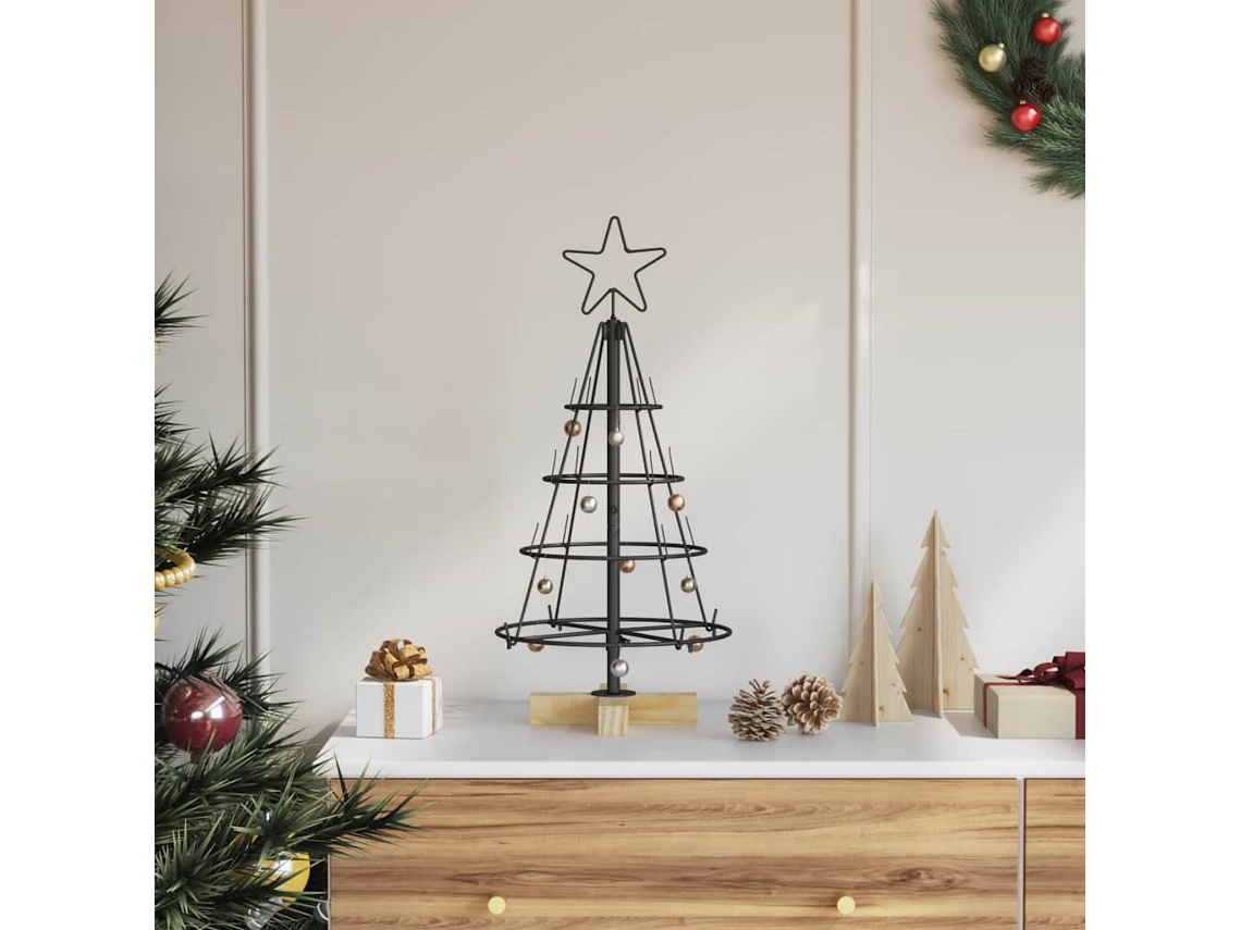 Vidaxl Árvore De Cone De Natal Com Suporte Preto 60 Cm Aço