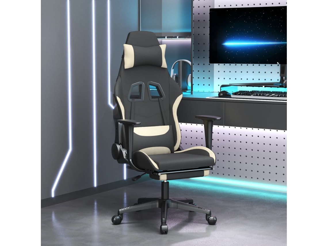 Vidaxl Cadeira De Gaming C/ Apoio Para Os Pés Tecido Preto E Creme