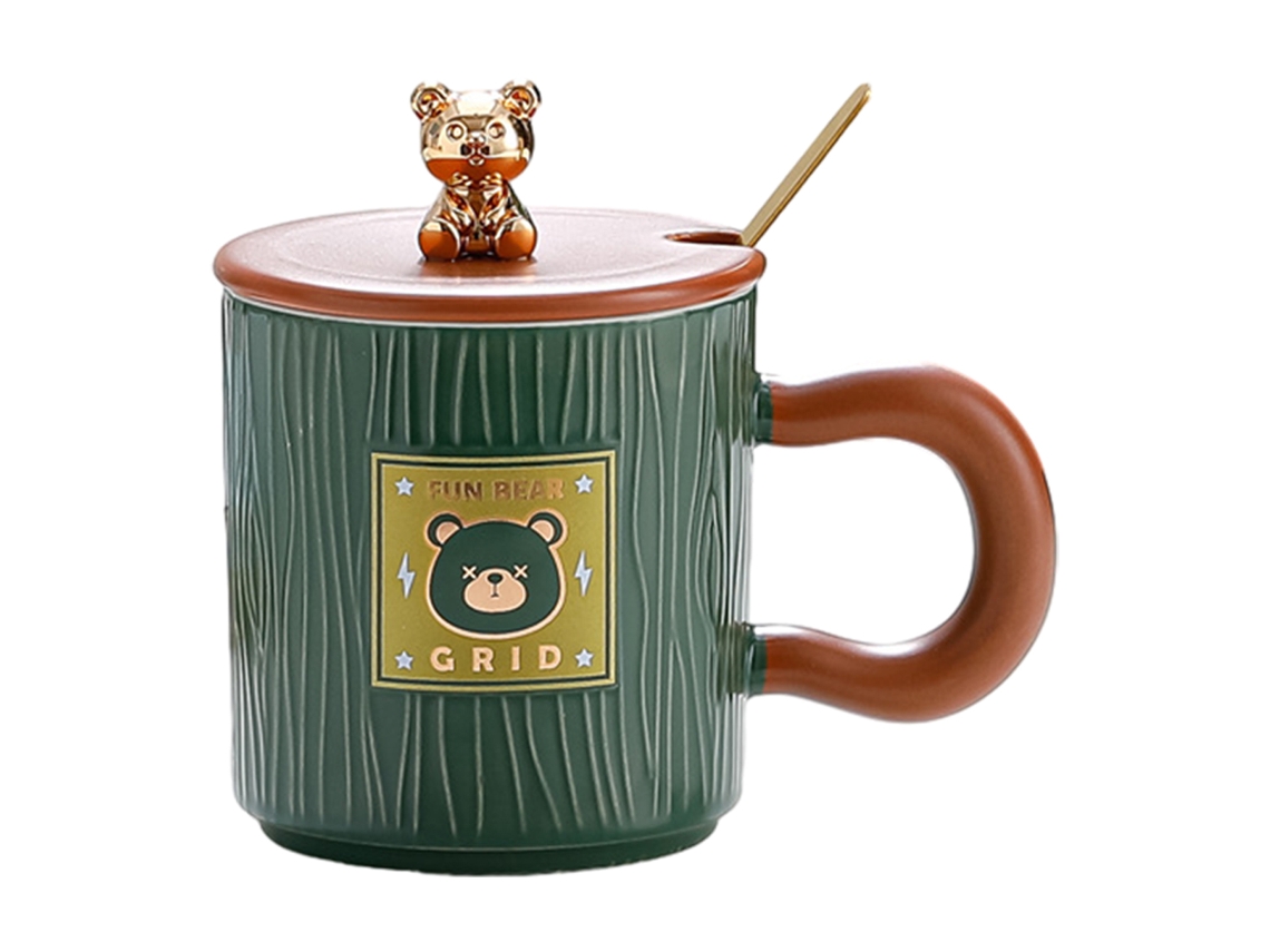 Caneca de 320Ml com Tampa e Colher Caneca de Urso de Cerâmica Caneca para Café Da Manhã para Casais em Casa Ou no Escritório NEVEANCE