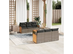 7 Pcs Conjunto Sofás P/ Jardim C/ Almofadões Vime Pe Cinza Dkd Home Decor