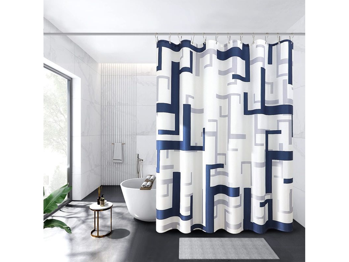 Cortina de chuveiro geométrica moderna, azul, repelente à água, 180x180cm, com acessórios | S/MARCA