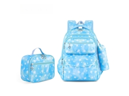 Mochila De Menina Para Menina Do Ensino Básico E Secundário, Conjunto Com Lancheiras Para Menina. Azul Hexinyigjly