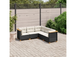Conjunto de 5 Sofás de Jardim com Almofadas Vime Pe Preto Dkd Home Decor