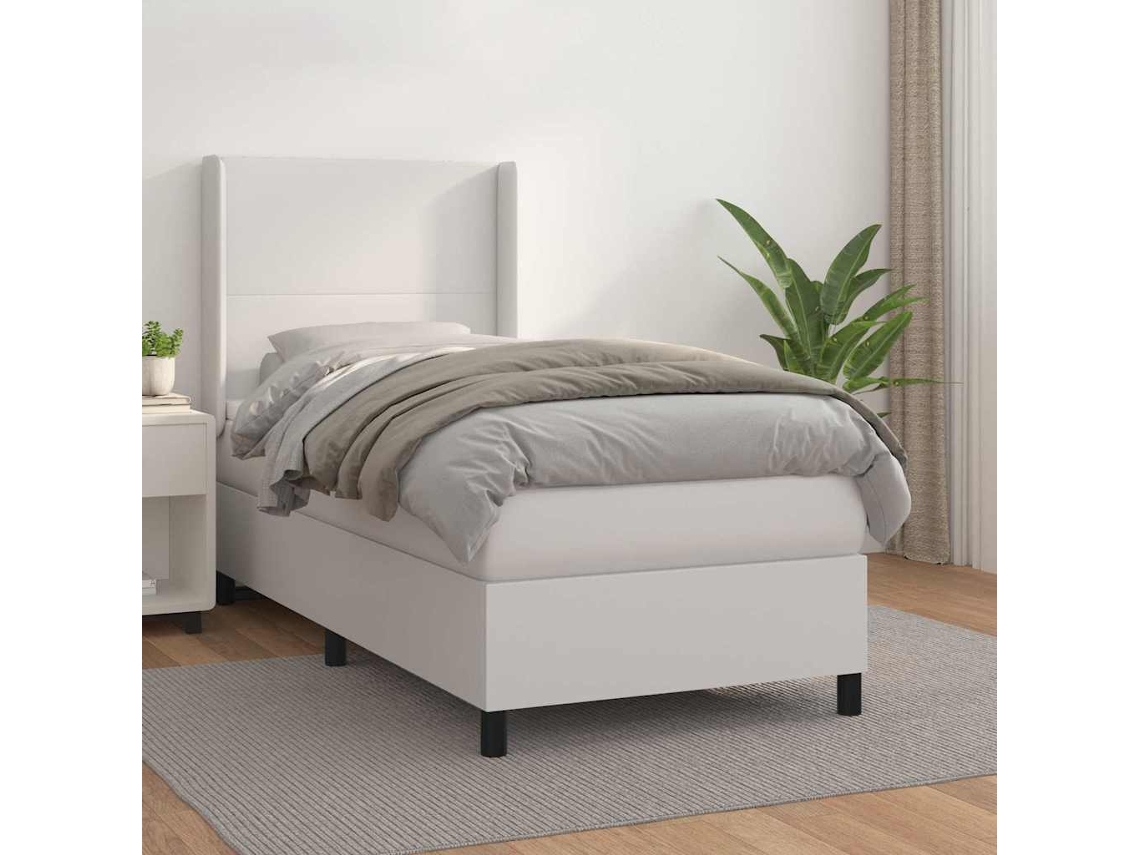 Vidaxl Cama Com Molas/colchão 80x200 Cm Couro Artificial Branco