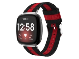 Pulseira De Relógio Lurelia Para Fitbit Versa 3 Nylon Vermelho Preto