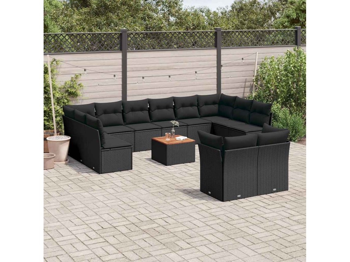 Vidaxl 13 Pcs Conjunto De Sofás De Jardim Com Almofadões Vime Pe Preto