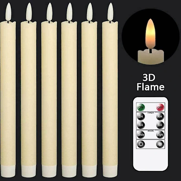 /ea/Velas Cônicas Marfim Semi Chama, Bateria, Led, Cores Quentes, Pavio 3d, Decoração Natal, Casa, Casamento, Pacote 6. -aquaforge