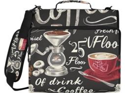 Pasta Com Tema De Café, Organizador Com Zíper, Fichário De 3 Argolas Com Compartimento Laptop E Tecido Impermeável