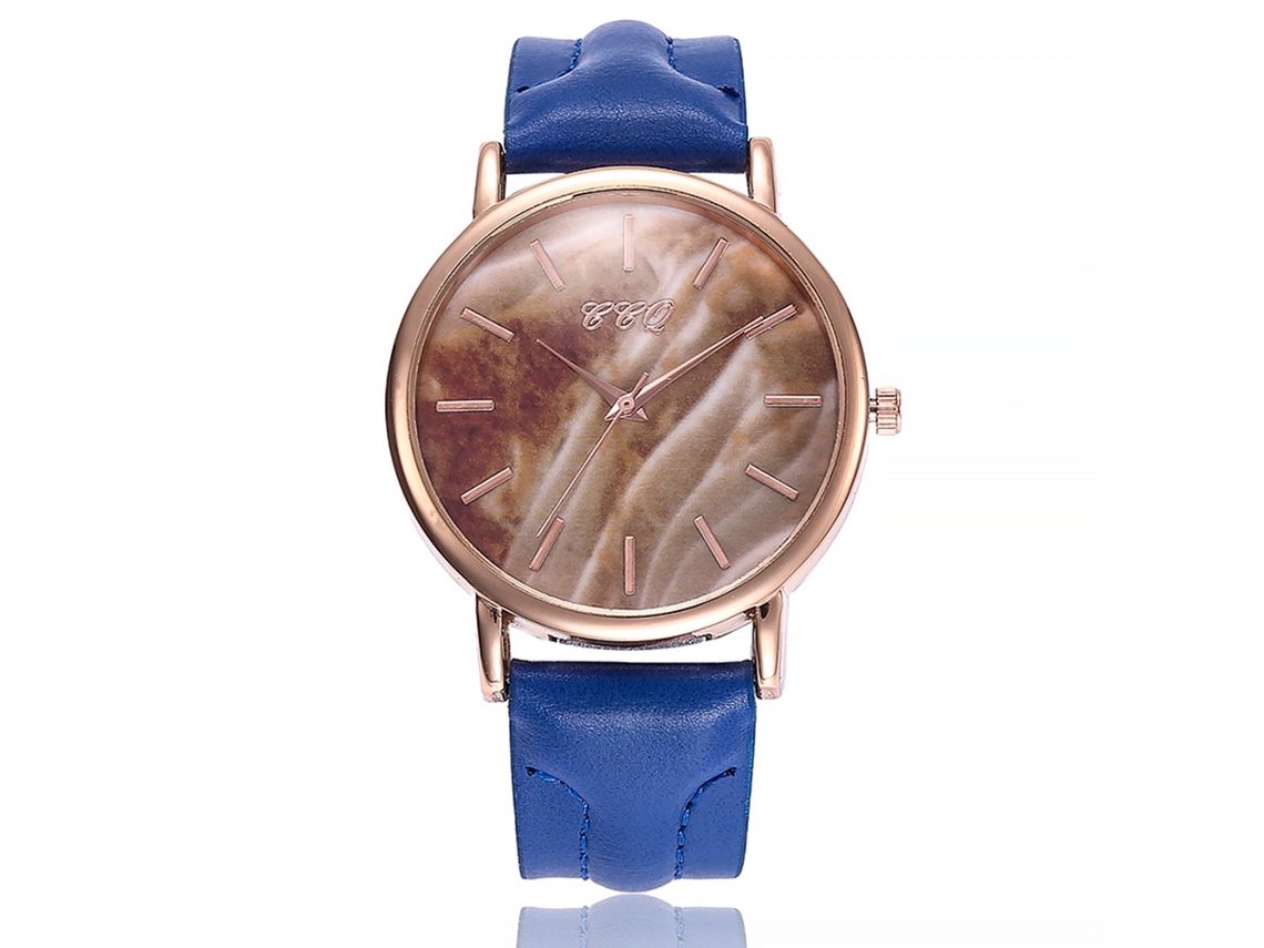 Relógio de Pulso Feminino de Quartzo com Pulseira de Couro Pu Padrão Mármore Ccq Azul
