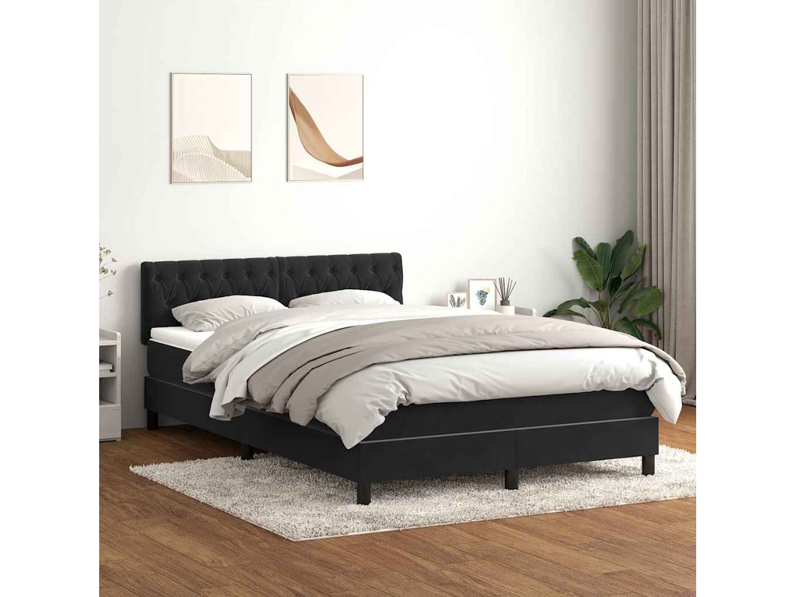 Cama Com Molas/colchão 160x210 Cm Veludo Preto