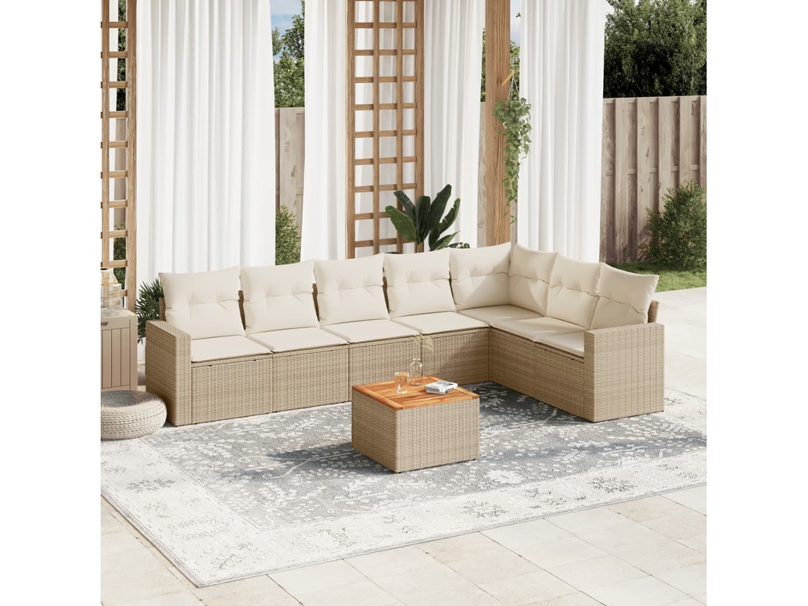 Vidaxl 8 Pcs Conjunto De Sofás P/ Jardim Com Almofadões Vime Pe Bege